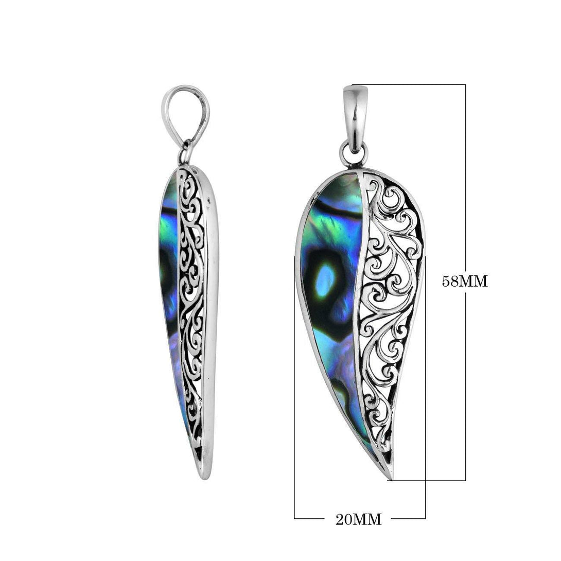 AP-6200-AB Sterling Silver Leaf Shape Pendant with Abalone Shell Jewelry Bali Designs Inc 