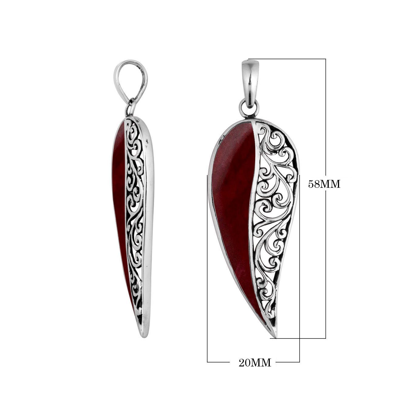 Handcrafted 925 Sterling Silver Wing Pendant With Red Coral Inlay