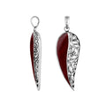Handcrafted 925 Sterling Silver Wing Pendant With Red Coral Inlay