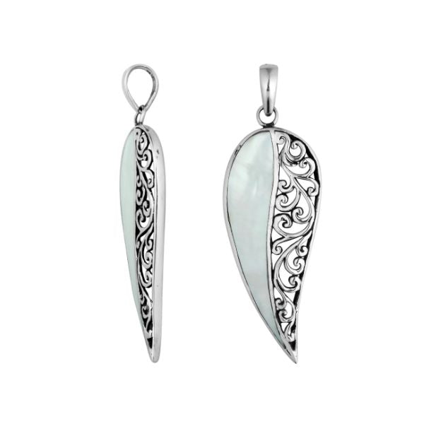 AP-6200-MOP Sterling Silver Leaf Shape Pendant With Mother of Pearl Jewelry Bali Designs Inc 