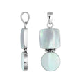 925 sterling silver pendant with mother of pearl in square and round shapes connected by hinge