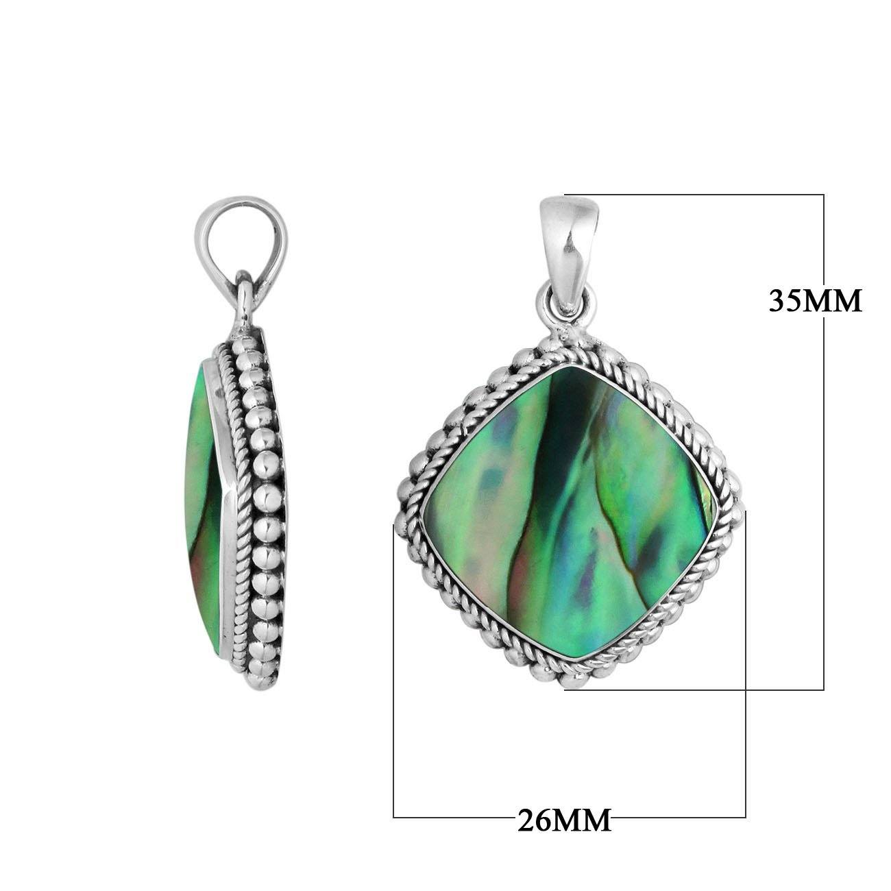 925 sterling silver pendant with abalone shell cushion shape and rope bead border handcrafted in Bali