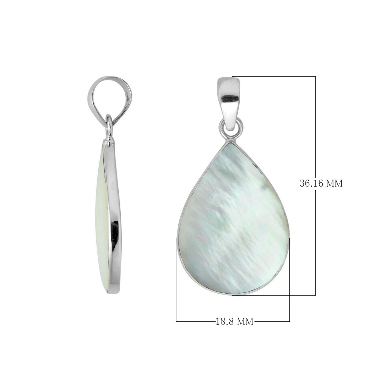 925 sterling silver teardrop pendant with mother of pearl and mirror-polished finish handcrafted in Bali