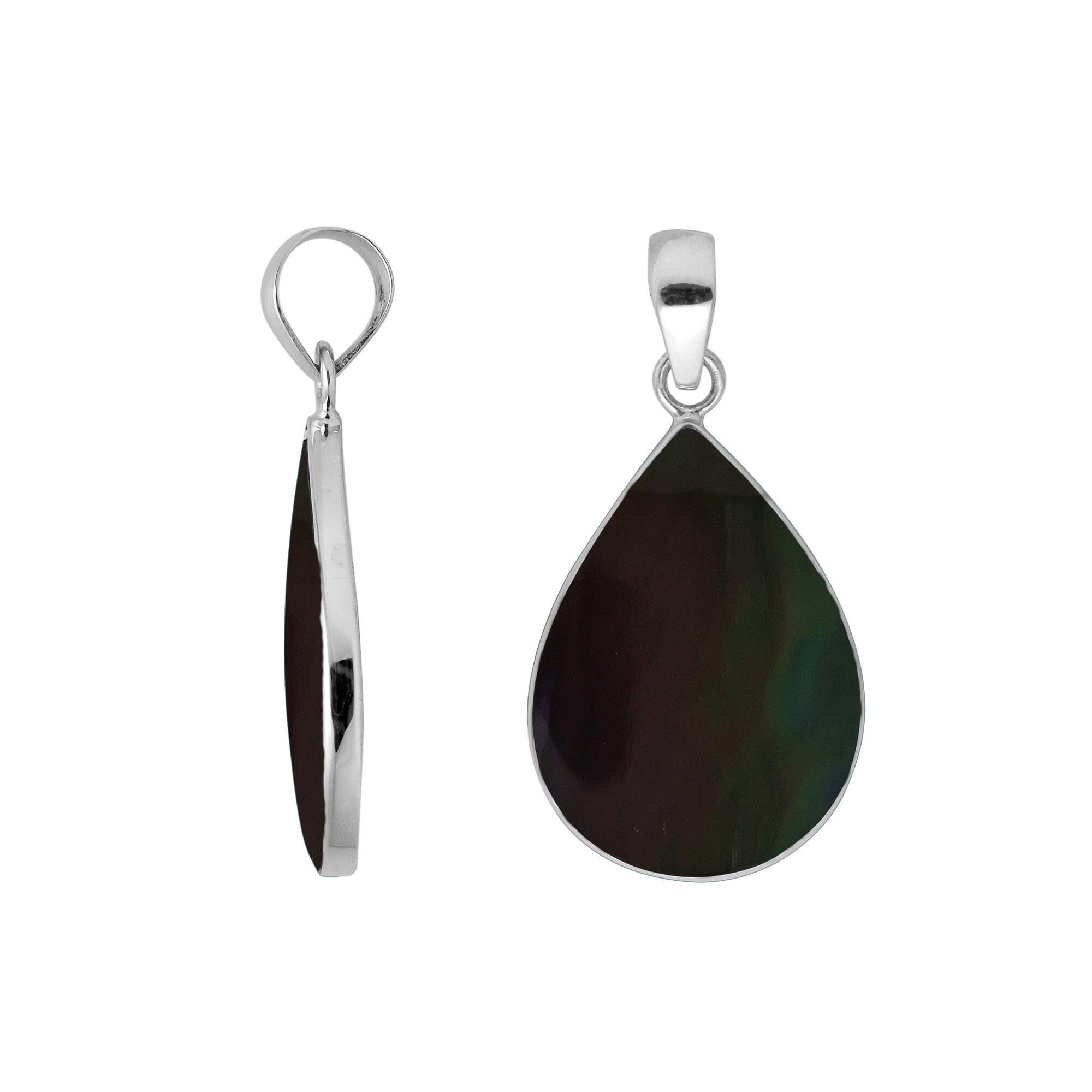 925 sterling silver teardrop pendant with black shell and mirror-polished finish handcrafted in Bali