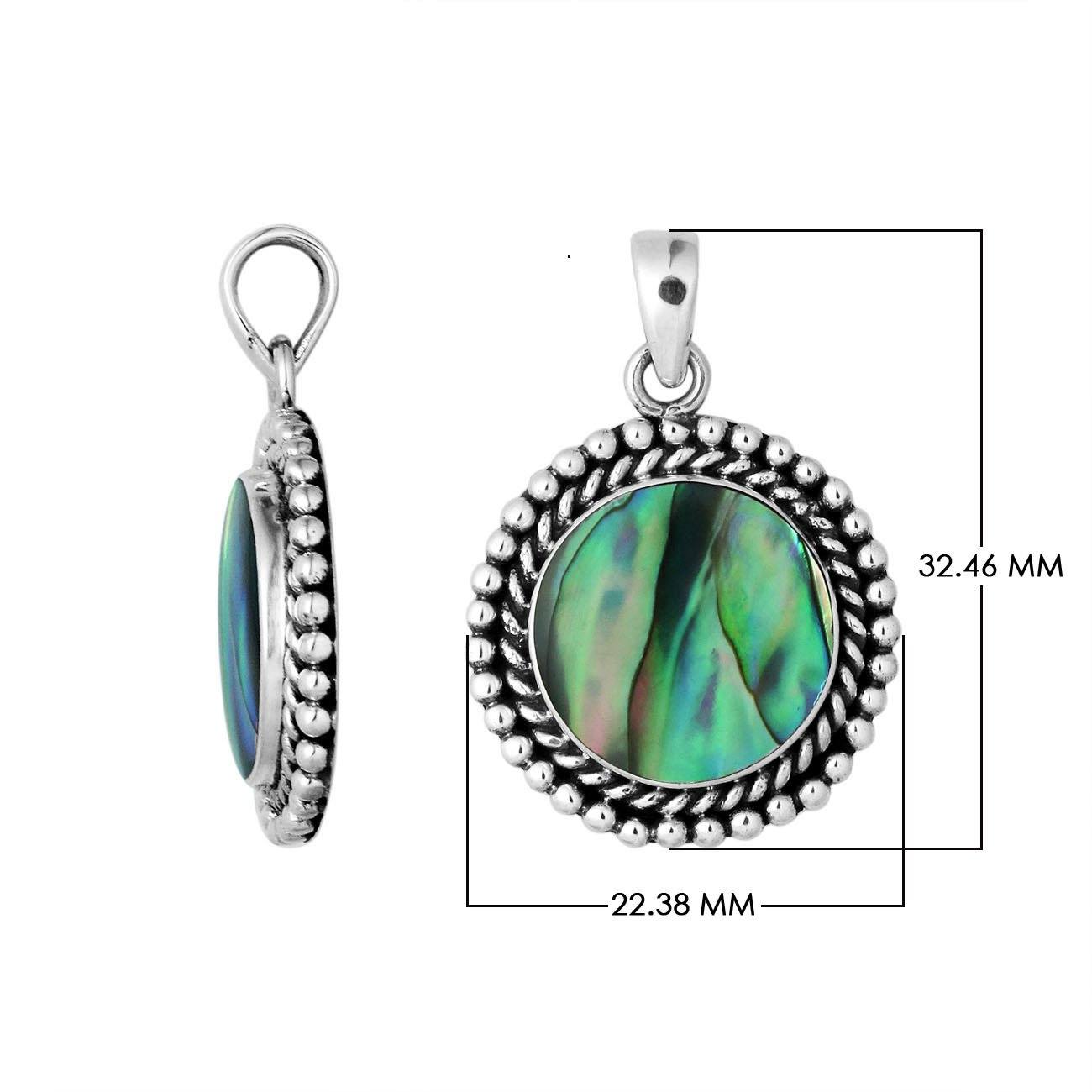 925 sterling silver round pendant with abalone shell and rope beaded border handcrafted in Bali