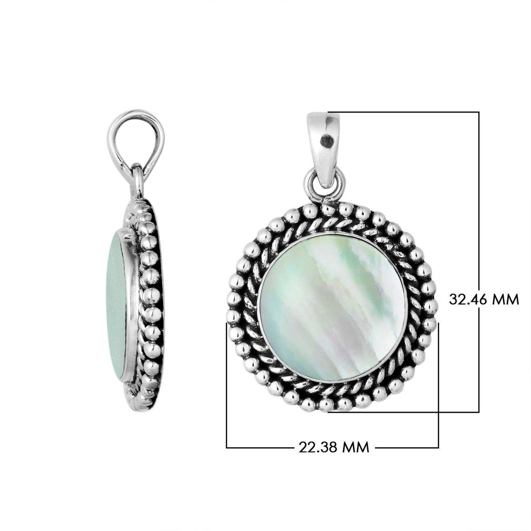 AP-6211-MOP Sterling Silver Round Shape Pendant with Mother Of Pearl Jewelry Bali Designs Inc 