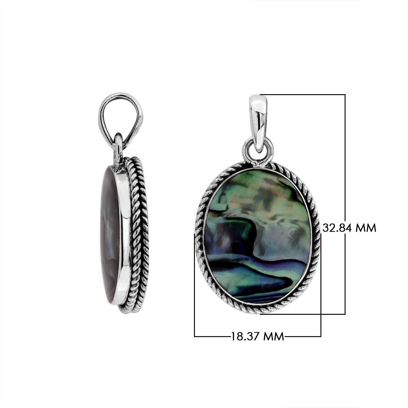 925 sterling silver oval pendant with abalone shell and twisted rope frame handcrafted in Bali