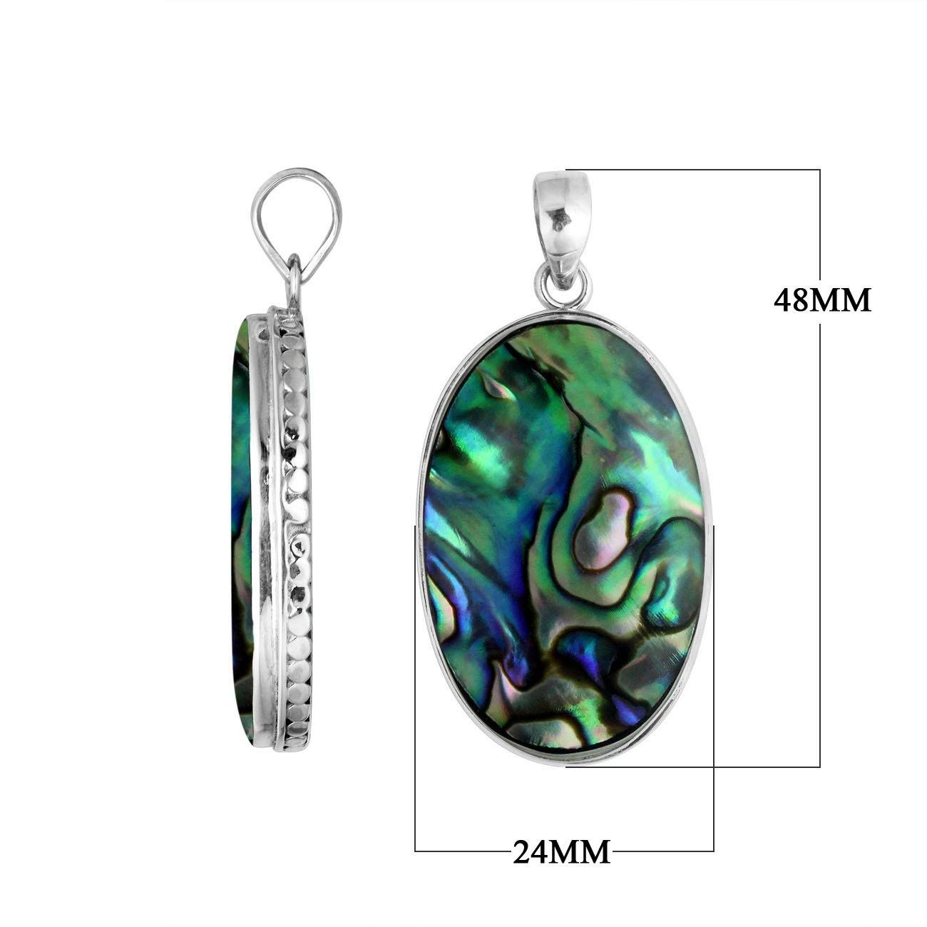 925 sterling silver oval pendant with abalone shell and hammered edge handcrafted in Bali