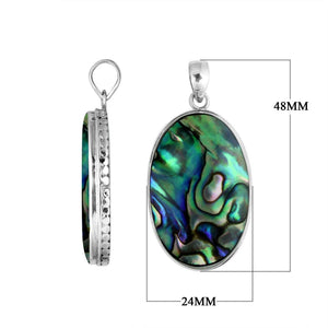925 sterling silver oval pendant with abalone shell and hammered edge handcrafted in Bali