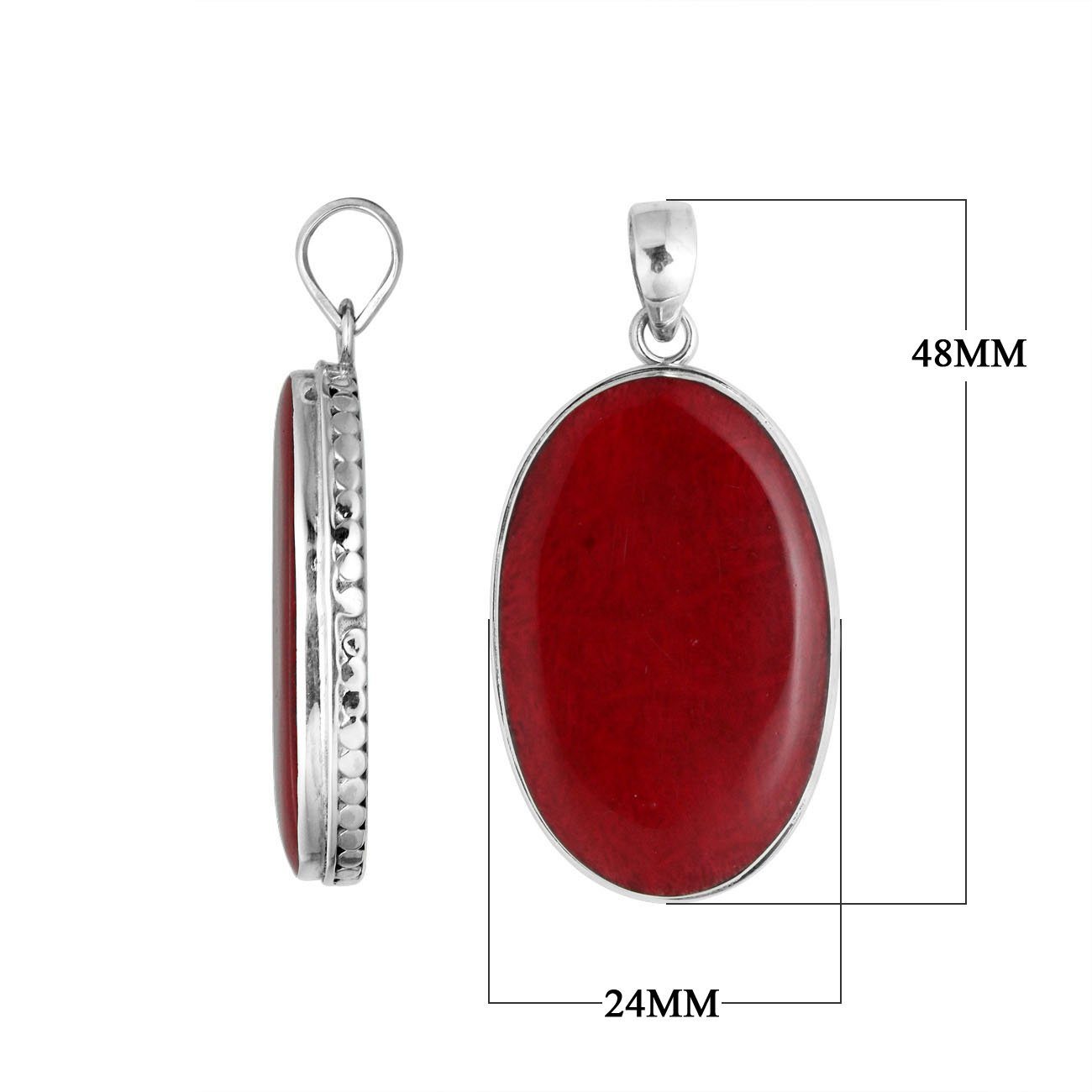 925 sterling silver oval pendant with red coral and hammered silver edge handcrafted in Bali