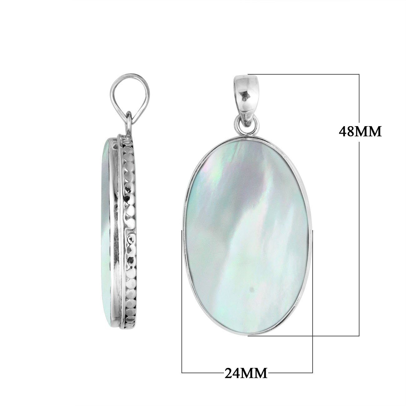 925 sterling silver oval pendant with mother of pearl and hammered silver edge handcrafted in Bali