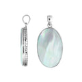 925 sterling silver oval pendant with mother of pearl and hammered silver edge handcrafted in Bali