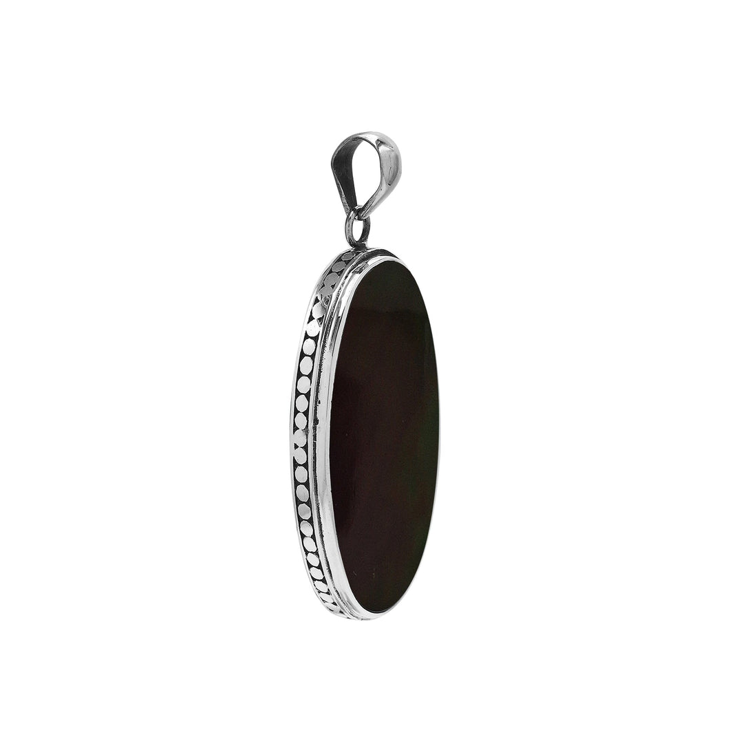 AP-6213-SHB Sterling Silver Oval Shape Pendant With Black Shell Jewelry Bali Designs Inc 