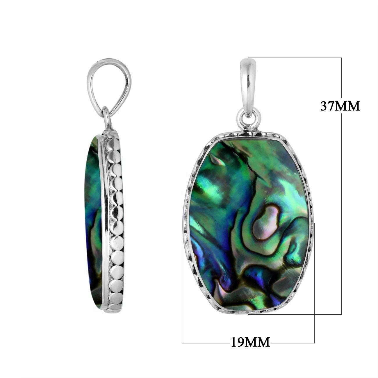 925 sterling silver octagon pendant with abalone shell and hammered silver edge handcrafted in Bali