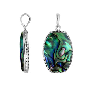 925 sterling silver octagon pendant with abalone shell and hammered silver edge handcrafted in Bali
