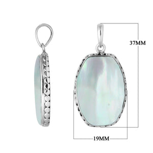 925 sterling silver octagon pendant with mother of pearl and hammered silver edge handcrafted in Bali