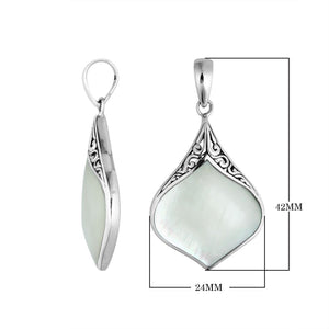 Sterling Silver Drop Shape Pendant With Mother Of Pearl And Balinese Detailing