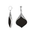 Sterling Silver Drop Shape Pendant With Black Shell And Balinese Detailing