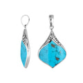 Sterling Silver Drop Shape Pendant With Polished Turquoise Shell And Balinese Design