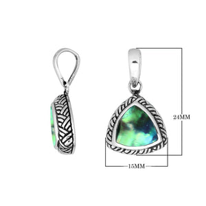 Sterling Silver Triangular Pendant With Polished Abalone Shell Centerpiece