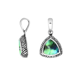 Sterling Silver Triangular Pendant With Polished Abalone Shell Centerpiece