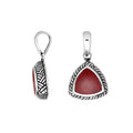 Sterling Silver Triangular Pendant With Red Coral And Balinese Design