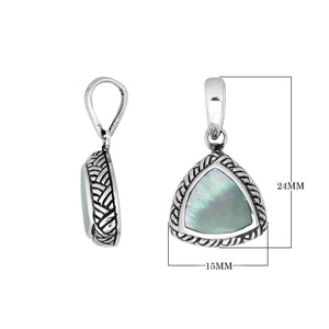 Sterling Silver Triangular Pendant With Mother Of Pearl And Balinese Engraving