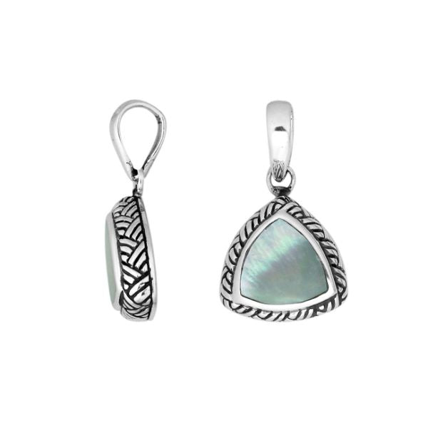 AP-6217-MOP Sterling Silver Trillion Shape Pendant With Mother Of Pearl Jewelry Bali Designs Inc 