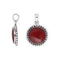 Sterling Silver Round Pendant With Red Coral And Beaded Silver Frame
