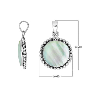 Sterling Silver Round Pendant With Mother Of Pearl And Beaded Silver Frame