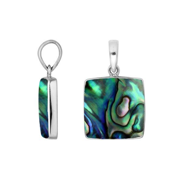 AP-6222-AB Sterling Silver Square Shape Pendant With Abalone Shell Jewelry Bali Designs Inc 