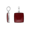 Sterling Silver Square Pendant With Red Coral And Polished Silver Frame