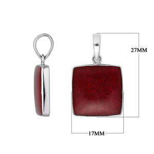 Sterling Silver Square Pendant With Red Coral And Polished Silver Frame