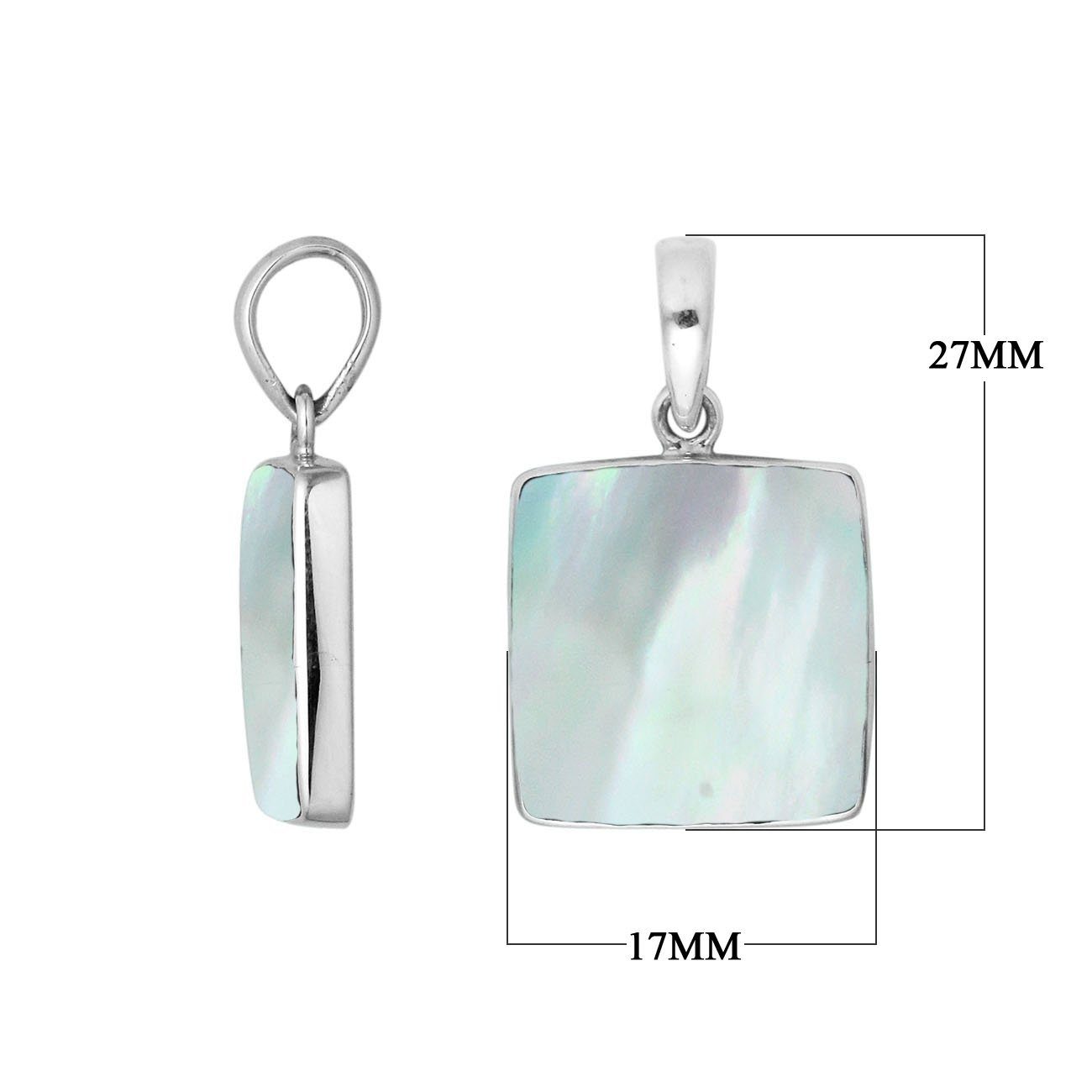 Sterling Silver Square Pendant With Mother Of Pearl And Polished Silver Frame