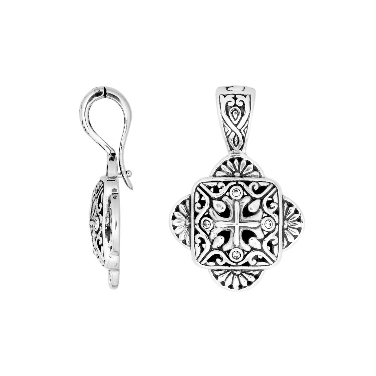 Sterling Silver Balinese Cross Pendant With Cubic Zirconia For Wholesale