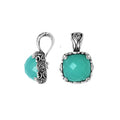 Sterling Silver Square Pendant With Green Chalcedony Quartz And Balinese Detailing For Wholesale