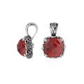 Sterling Silver Cushion Cut Ruby Quartz Pendant With Balinese Scroll Engraving