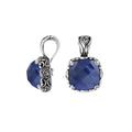Sterling Silver Cushion Cut Blue Sapphire Quartz Pendant With Balinese Scroll Engraving
