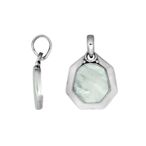 Sterling Silver Octagon Shape Mother Of Pearl Pendant With Smooth Silver Frame