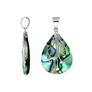 Wholesale sterling silver teardrop pendant with Abalone Shell inlay and flowing silver accents – bulk ocean-inspired jewelry for retailers.