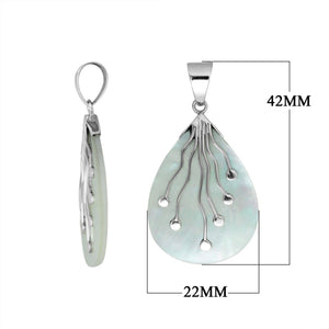 Sterling Silver Teardrop Shape Mother Of Pearl Pendant With Silver Wave Design