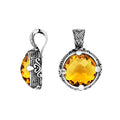 Sterling Silver Round Shape Citrine Quartz Pendant With Balinese Carved Design