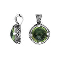 Sterling Silver Round Shape Green Amethyst Quartz Pendant With Balinese Carved Design