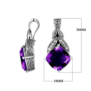 Sterling Silver Leaf Design Amethyst Quartz And Cubic Zirconia Pendant