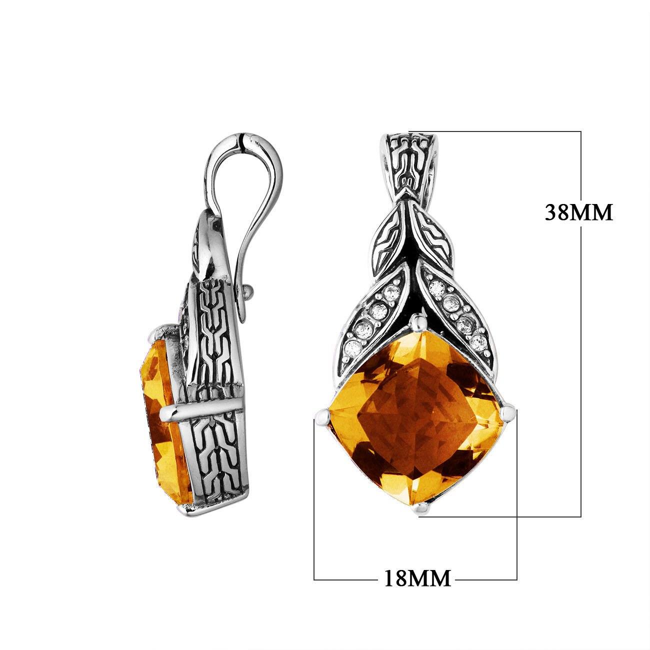 Sterling Silver Leaf Design Citrine Quartz And Cubic Zirconia Pendant