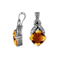 Sterling Silver Leaf Design Citrine Quartz And Cubic Zirconia Pendant