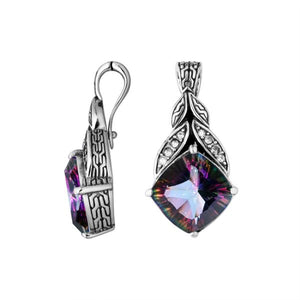 Sterling Silver Leaf Design Mystic Quartz And Cubic Zirconia Pendant