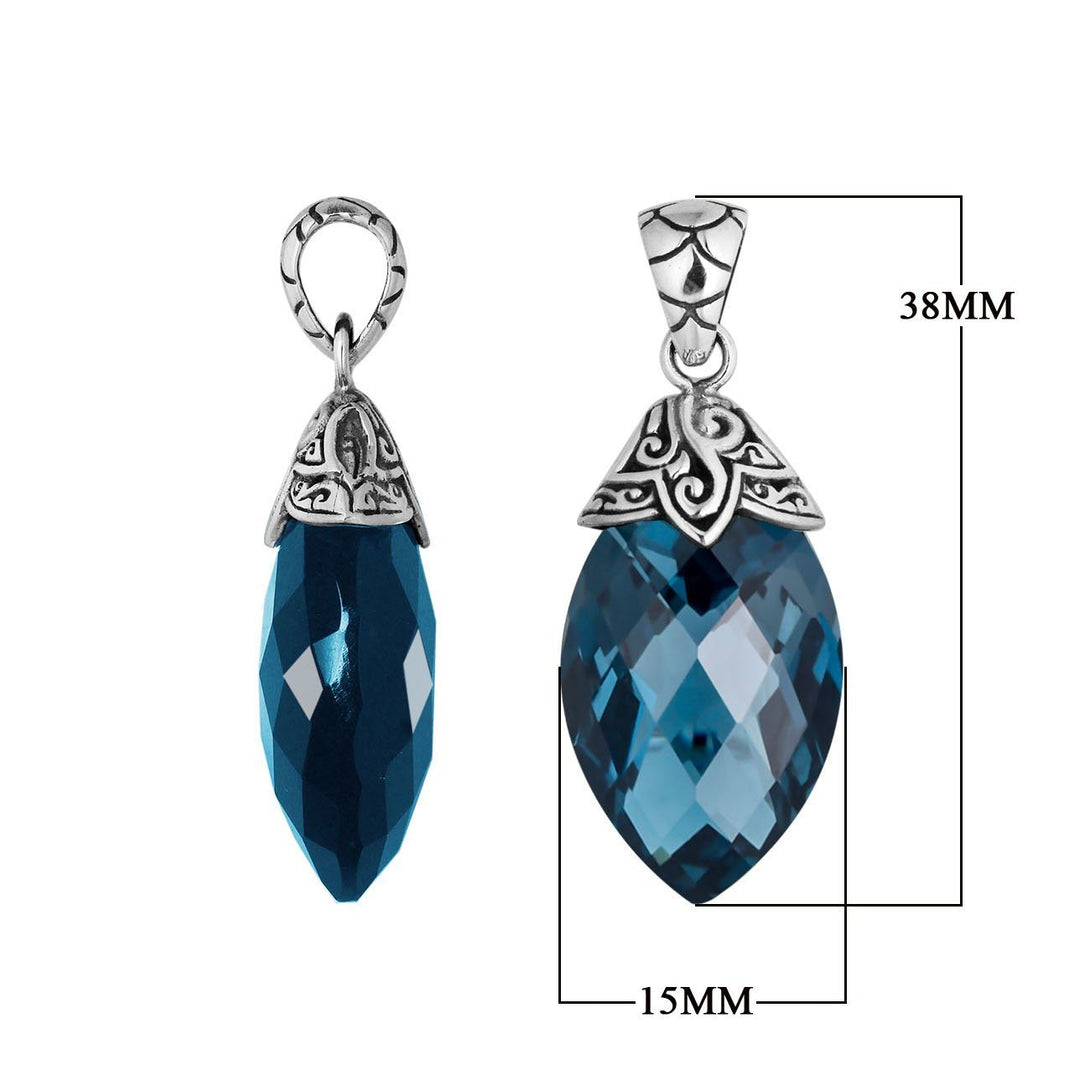 AP-6234-LBT Sterling Silver Tear Drop Pendant With London Blue Topaz Q. Jewelry Bali Designs Inc 