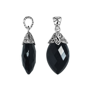 Sterling Silver Carved Design Black Onyx Pendant