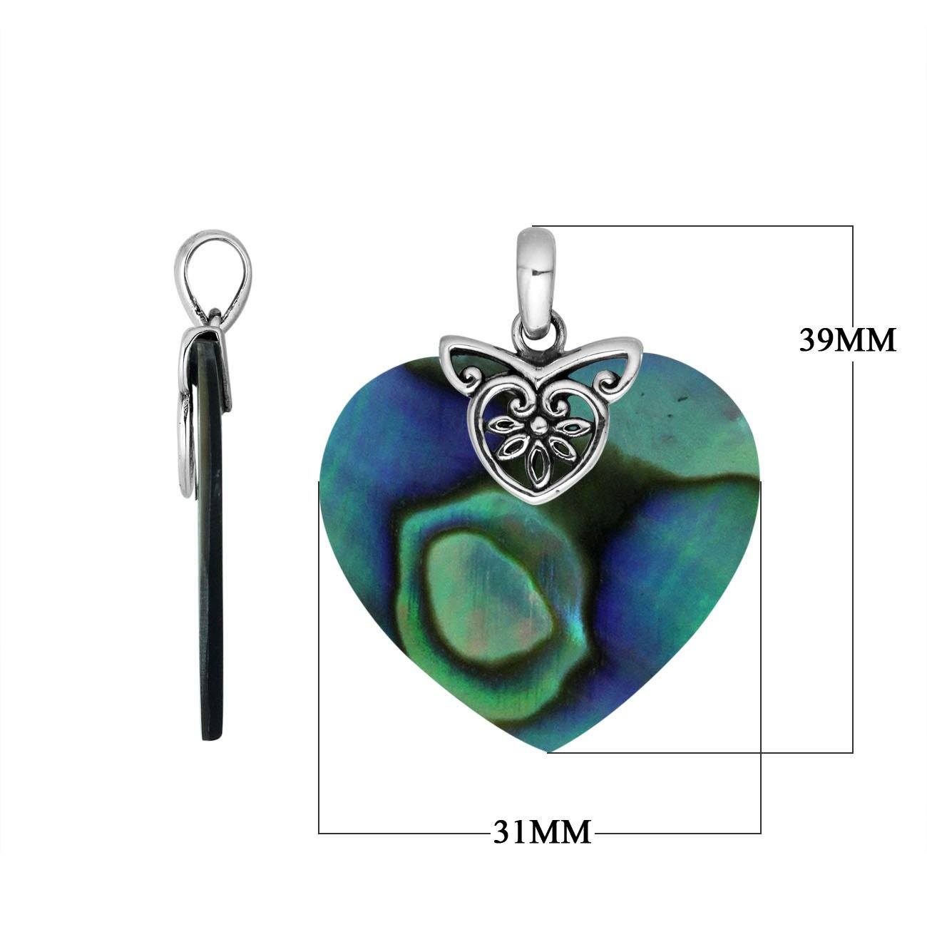 Sterling Silver Filigree Heart Design Abalone Shell Pendant